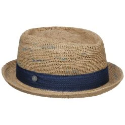 Twotone Crochet Pork Pie Strohhut By Lierys -Hutshopping-Shop Twotone Crochet Pork Pie Strohhut by Lierys natur blau.61532 rf194